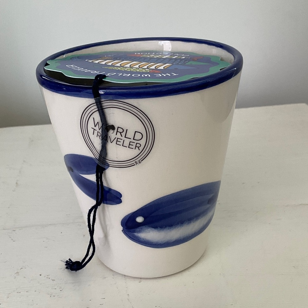 Blue and White Ceramic Candle
